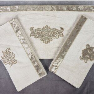Linum Home 3 Pc Bath Towel Set Beige Turkish Cotton May Embellished